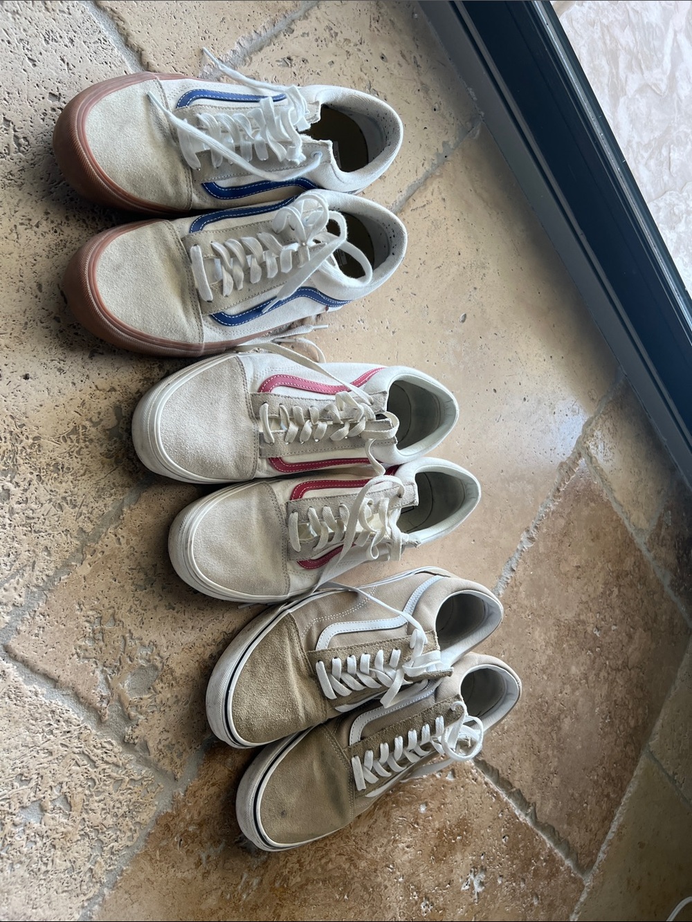 Vans Low-Top Sneakers in White with Blue, Pink & Tan Accents BUNDLE 3 pairs!!